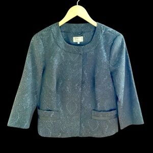 Cassis Navy Blue and Black Jacquard Print Suit Jacket, Size 8